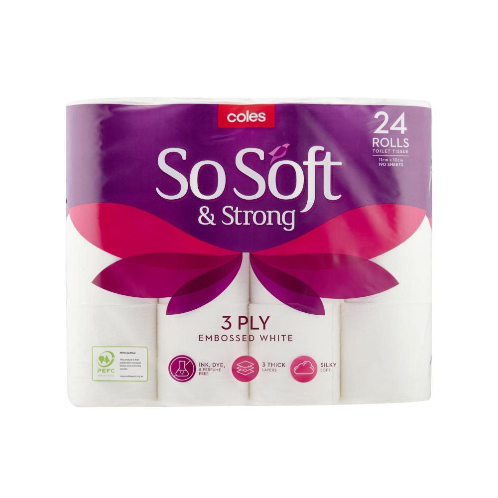 9152370-zm Coles 3-ply So Soft & Strong White Toilet Paper | 24 Pack - Image 1